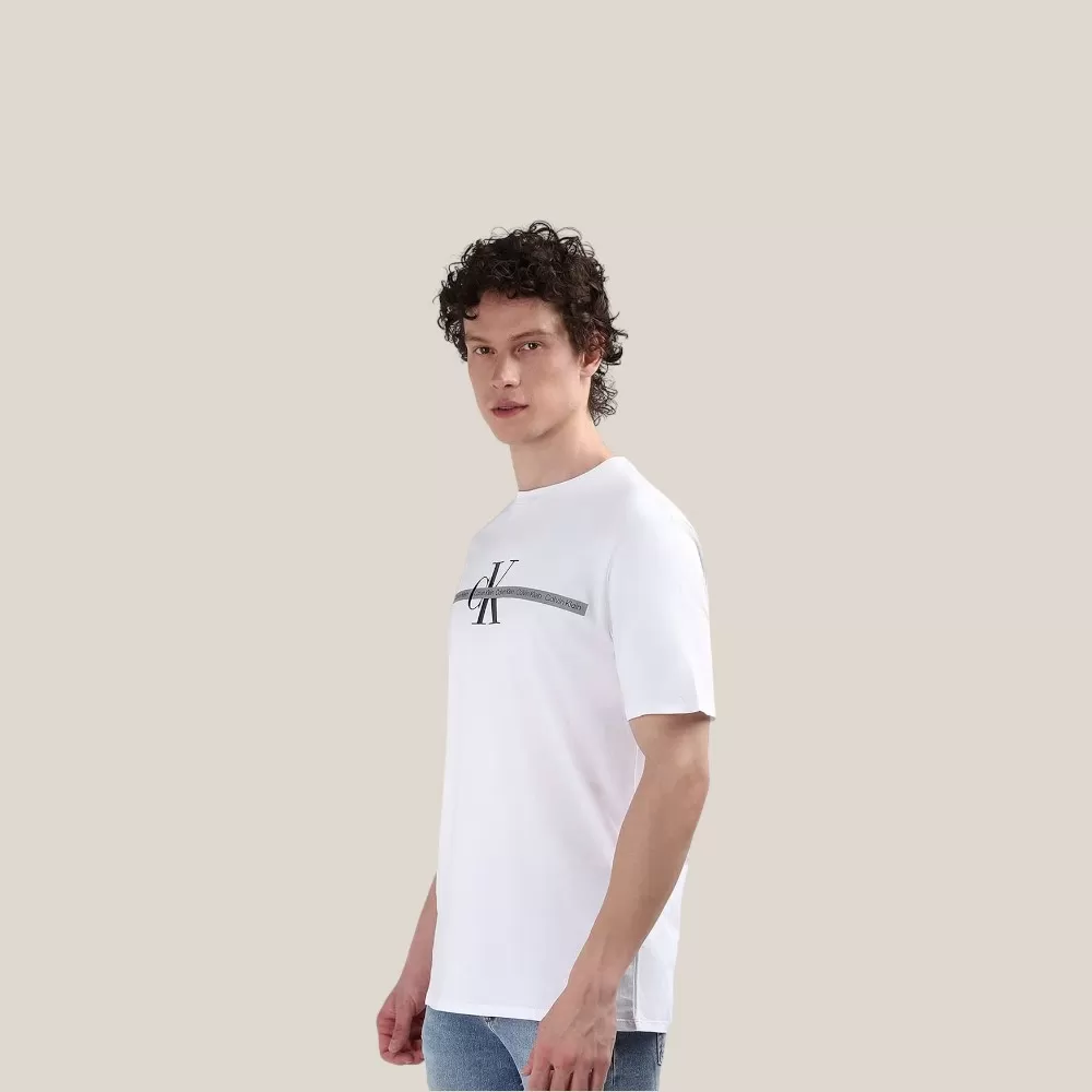 Áo Thun Calvin Klein Tape Repeat Layered Logo Crew-Neck T-Shirt - Trắng / Size M