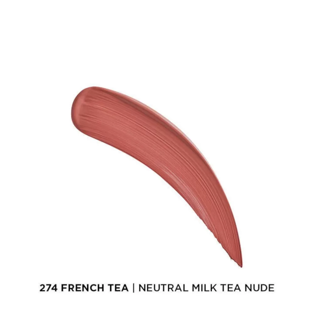 Son kem Lancome Drama Ink 274 French Tea, dưỡng ẩm và lên màu tự nhiên, phù hợp cho mọi phong cách trang điểm.