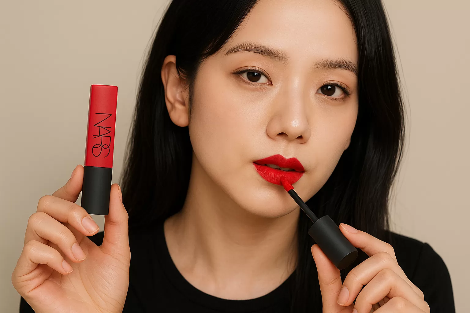 Tỏa sáng cùng son kem, son lì dạng kem NARS Air Matte Lip Color Dragon Girl - Vivid Siren Red, màu son rực rỡ, chất son nhẹ, lì và không khô môi.