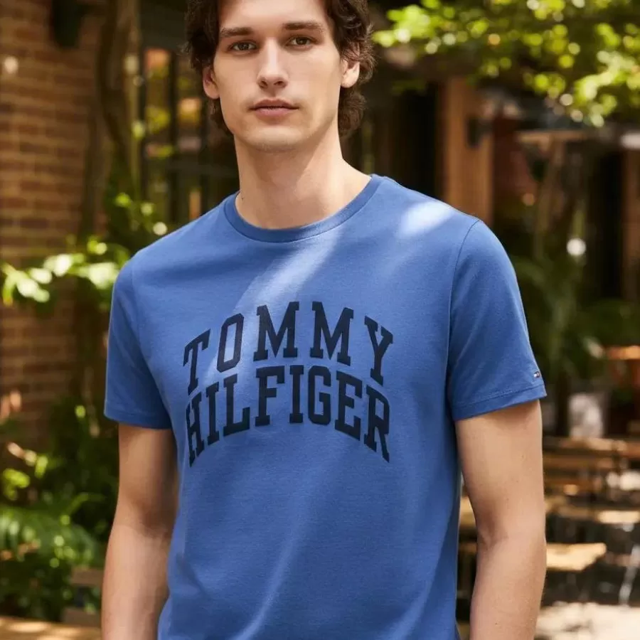 Tommy Hilfiger Block Letter Logo T-Shirt #M #Xanh