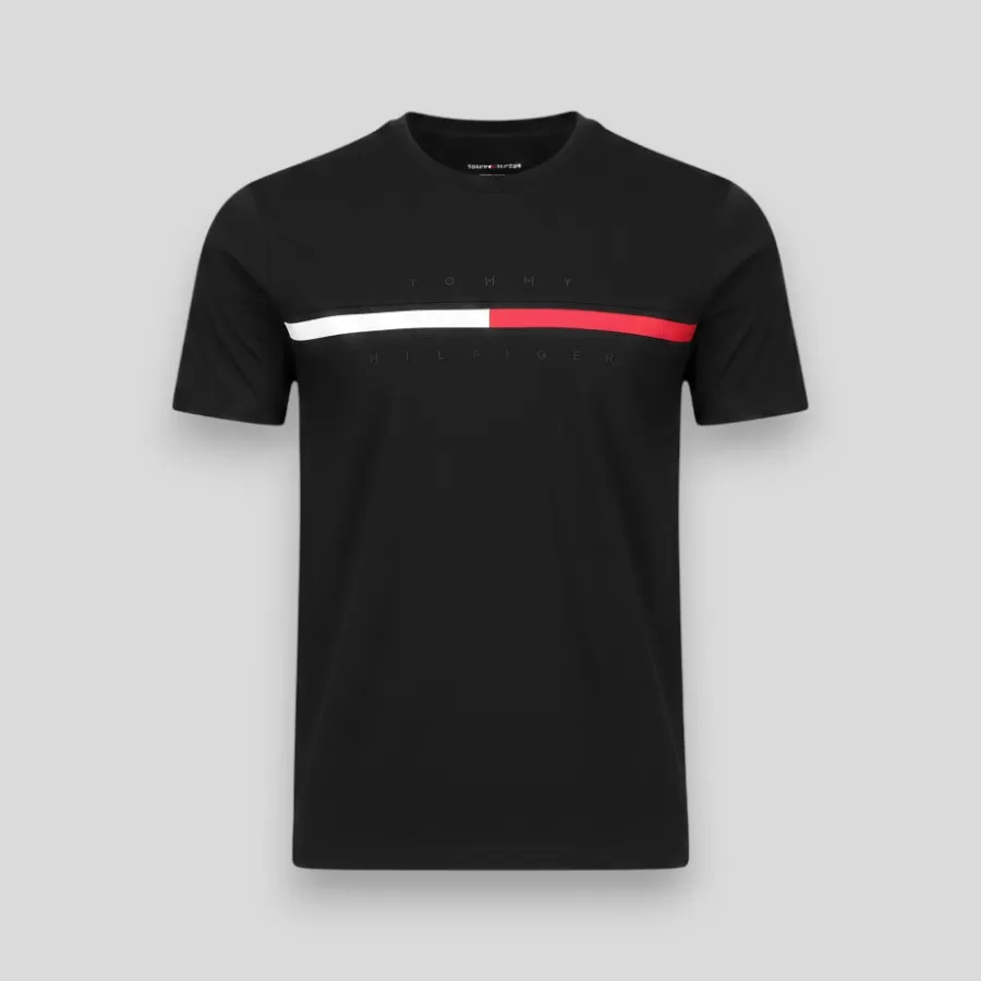 Tommy Hilfiger Embroidered Flag Stripe Logo T-Shirt #L #Đen