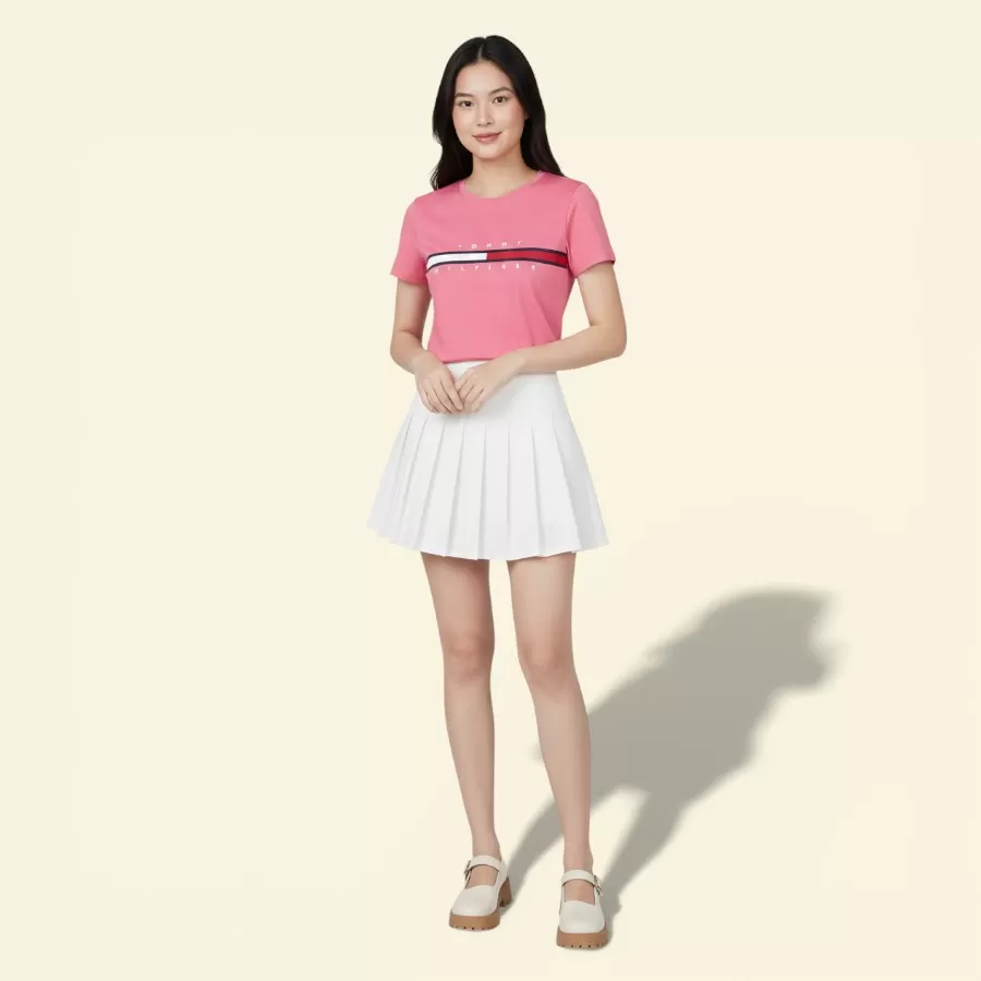 Tommy Hilfiger Embroidered Flag Stripe Logo T-Shirt #S #Fandango Pink