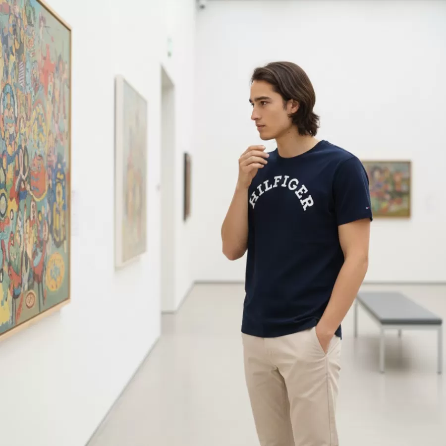 Tommy Hilfiger T-Shirt A Logo Hilfiger Arch #M #Xanh Navy