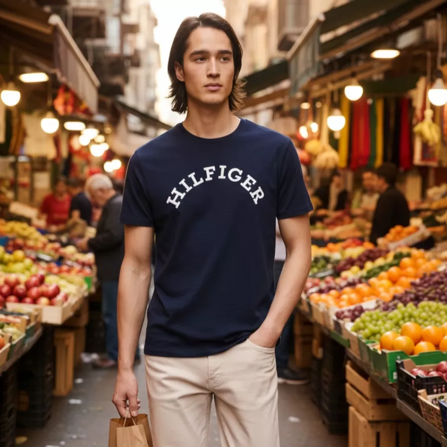 Tommy Hilfiger T-Shirt A Logo Hilfiger Arch #M #Xanh Navy