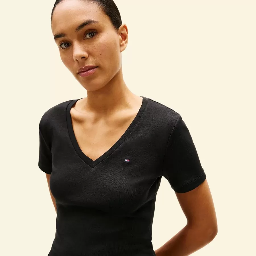 Tommy Hilfiger V-Neck Favorite T-Shirt #L #Đen