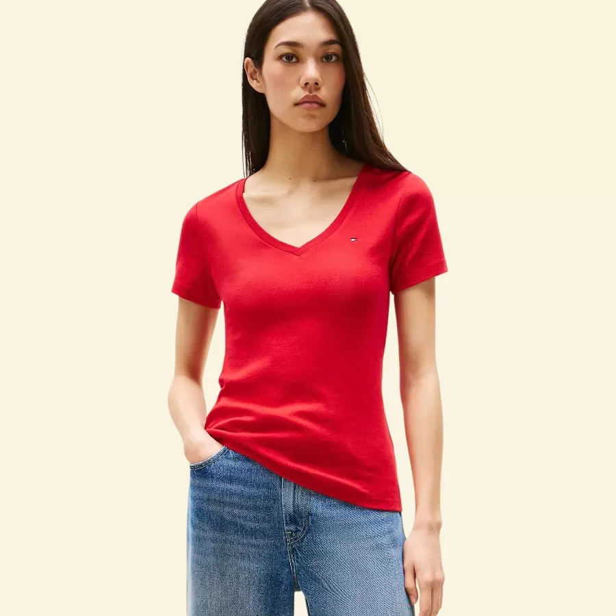 Tommy Hilfiger V-Neck Favorite T-Shirt #S #Đỏ
