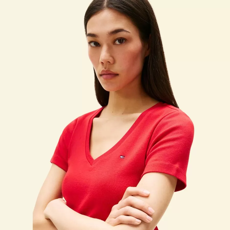 Tommy Hilfiger V-Neck Favorite T-Shirt #S #Đỏ