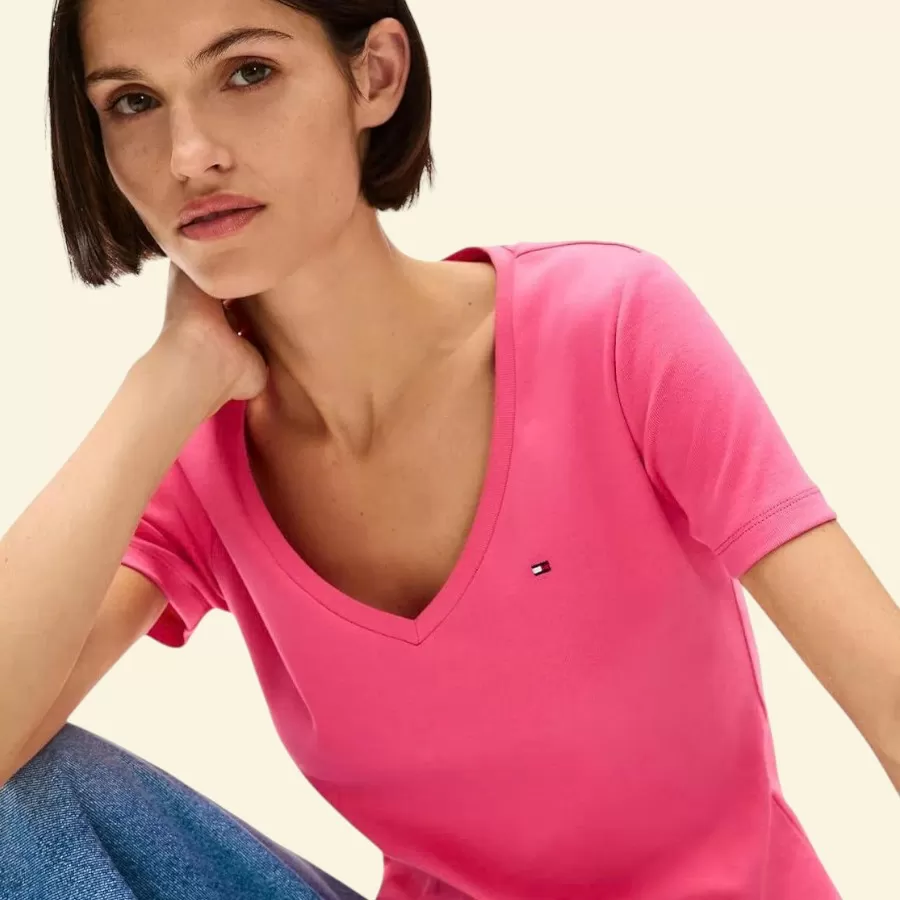 Tommy Hilfiger V-Neck Favorite T-Shirt #S #Hồng (Fandango Pink)
