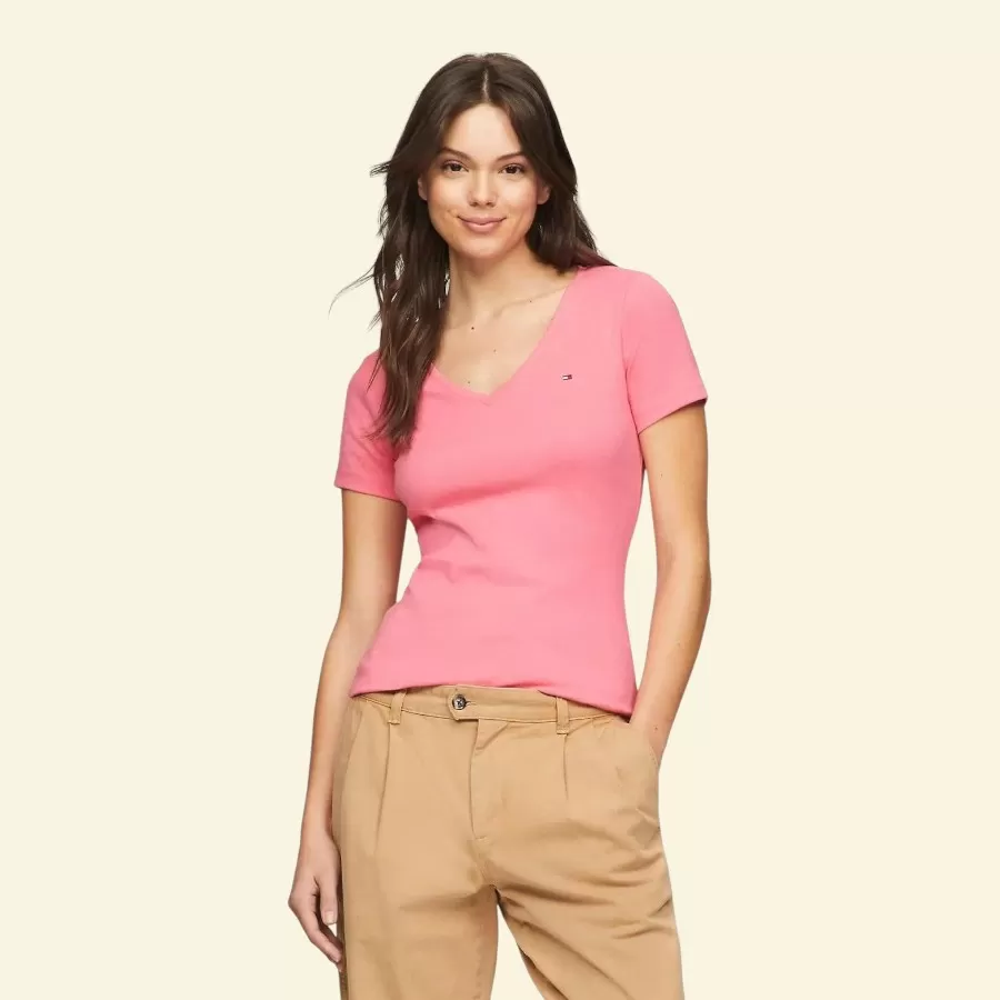 Tommy Hilfiger V-Neck Favorite T-Shirt #XS #Hồng (Glamour Pink)
