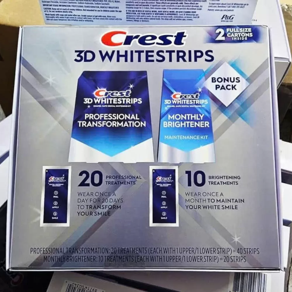 Set miếng dán trắng răng Crest 3D Whitestrips Professional Transformation 40 miếng + Monthly Brightener 20 miếng