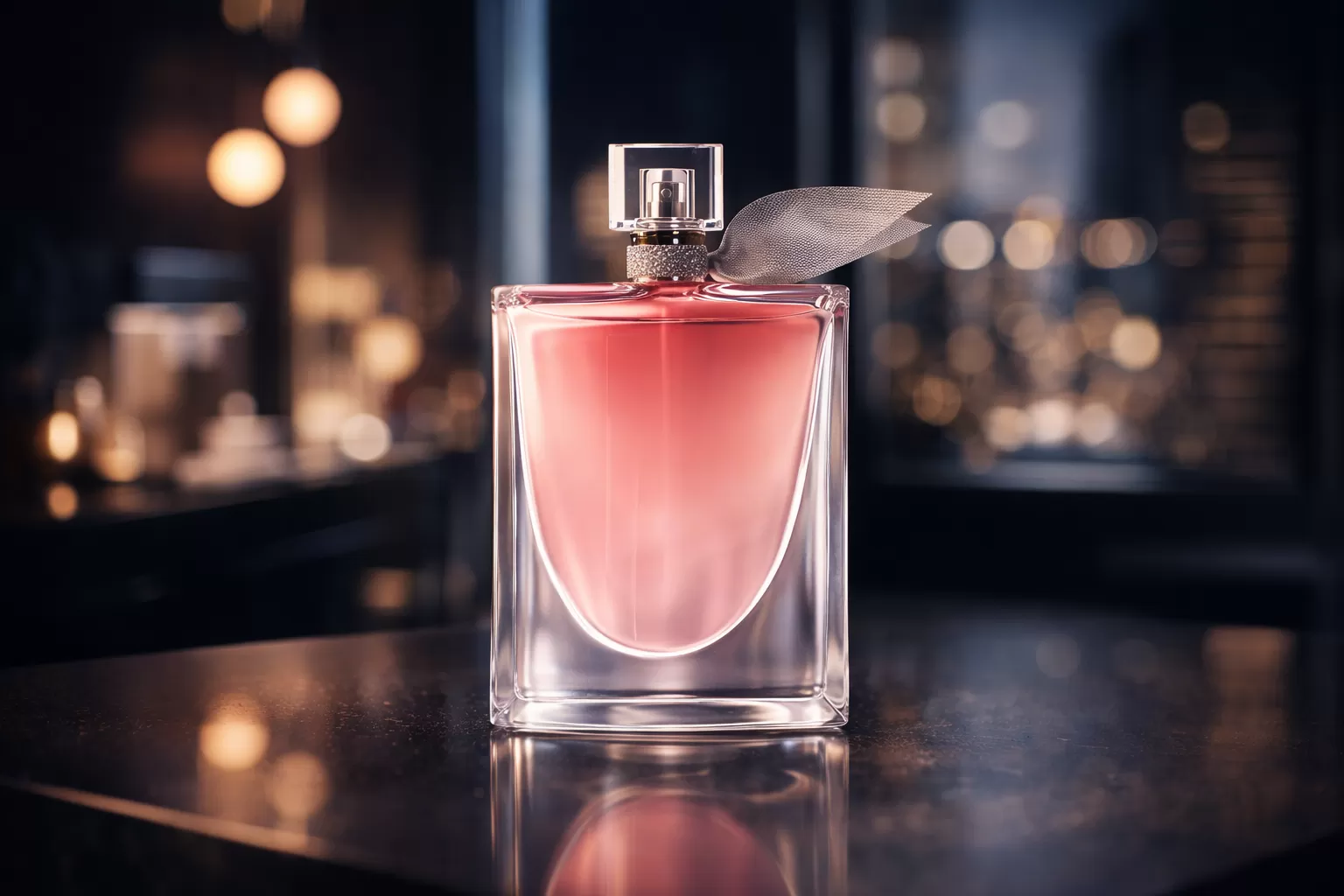 Nước hoa Lancôme La Vie Est Belle chính hãng với thiết kế chai thủy tinh sang trọng, bối cảnh hiện đại ánh sáng cao cấp