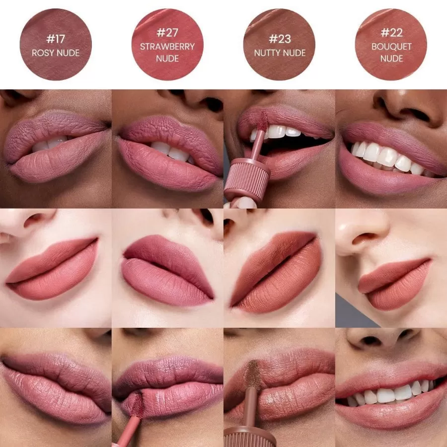 Son kem lì Peripera Ink Velvet Vitality Coral Red 21 – thiết kế chai nhỏ giọt độc đáo, sắc đỏ san hô trẻ trung