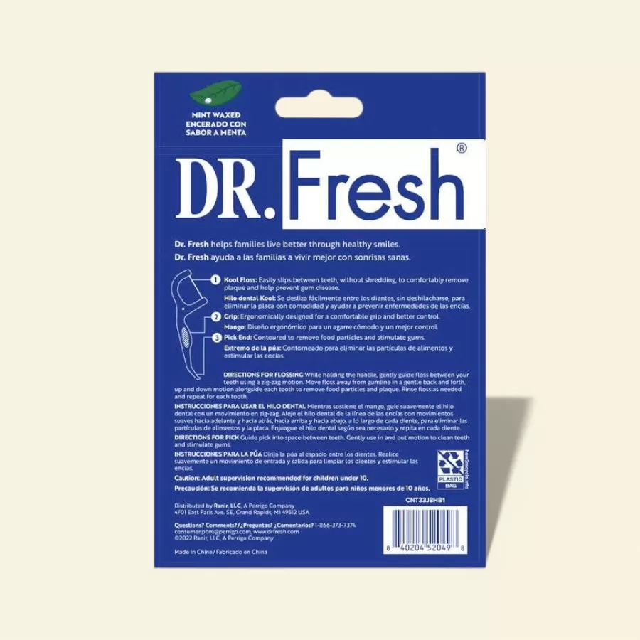 Dr. Fresh Kool Floss Waxed Dental Floss Picks #60 Count