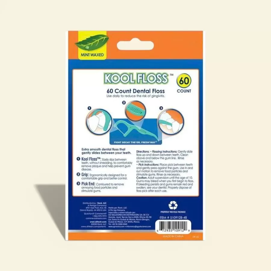 Dr. Fresh Kool Floss Waxed Dental Floss Picks #60 Count
