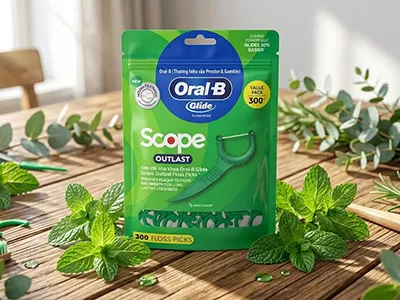 Tăm chỉ nha khoa Oral-B Glide Scope Outlast Floss Picks thiết kế đầu tròn tiện dụng, dễ dàng đưa vào mọi kẽ răng.
