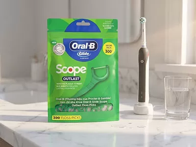 Tăm chỉ nha khoa Oral-B Glide Scope Outlast Floss Picks chăm sóc sức khỏe răng miệng toàn diện cho gia đình Việt Nam.