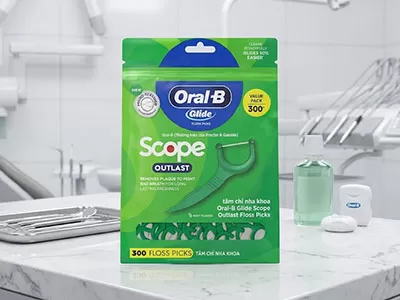 Tăm chỉ nha khoa Oral-B Glide Scope Outlast Floss Picks vệ sinh kẽ răng sạch sẽ, ngăn ngừa hôi miệng khó chịu.