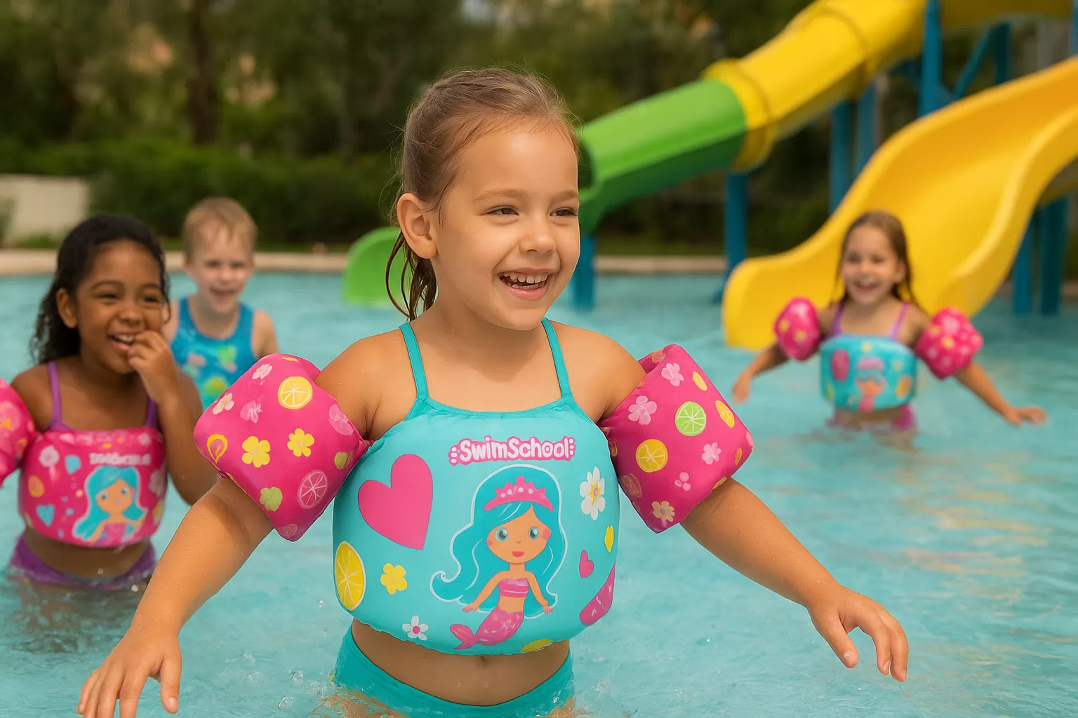 SwimSchool 2-in-1 Ultra Fit Tot Swimmer vest with detachable arm floats, tuổi 4–6