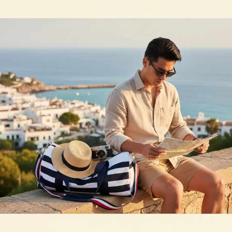 Phản ánh phong cách với túi duffle Tommy Hilfiger sọc hải lý thời thượng, lý tưởng cho những chuyến đi cuối tuần hoặc tập gym năng động.