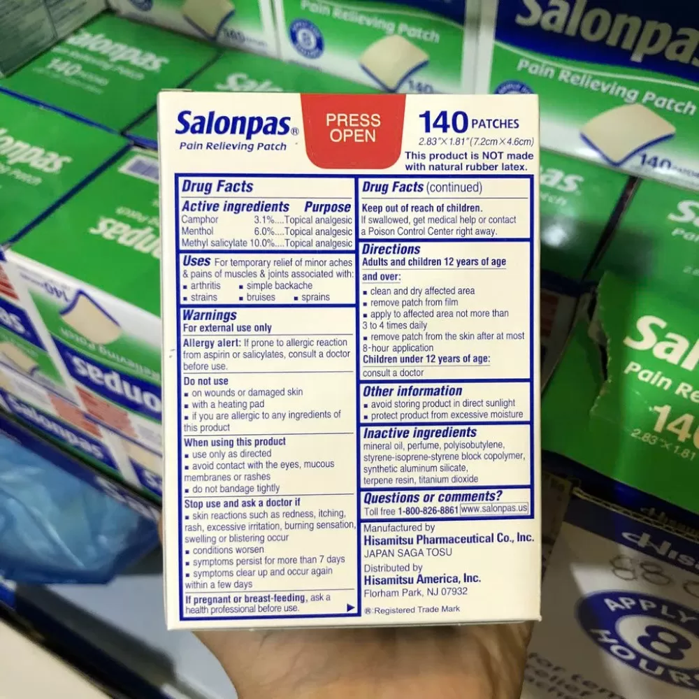 Miếng dán giảm đau Salonpas Pain Relieving Patch 140 miếng, giảm đau cơ và khớp nhanh chóng