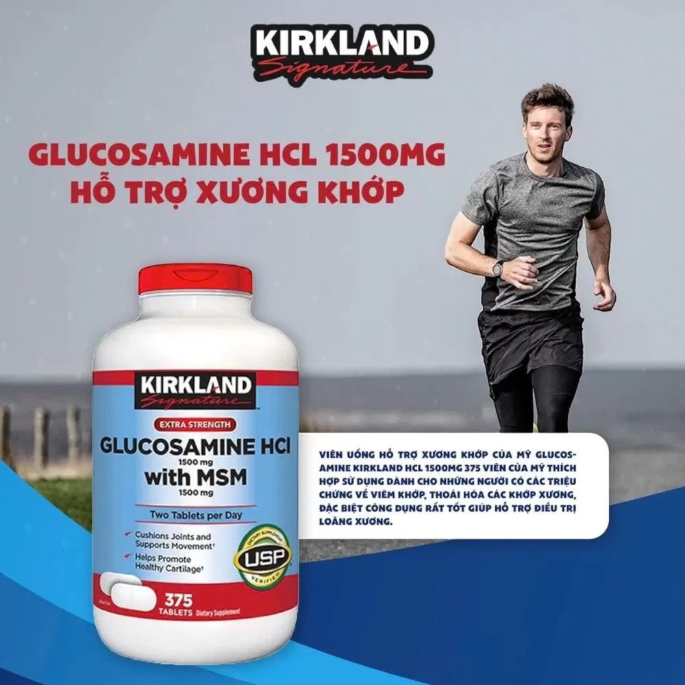 Kirkland Glucosamine HCl với MSM 1500mg | 375 viên