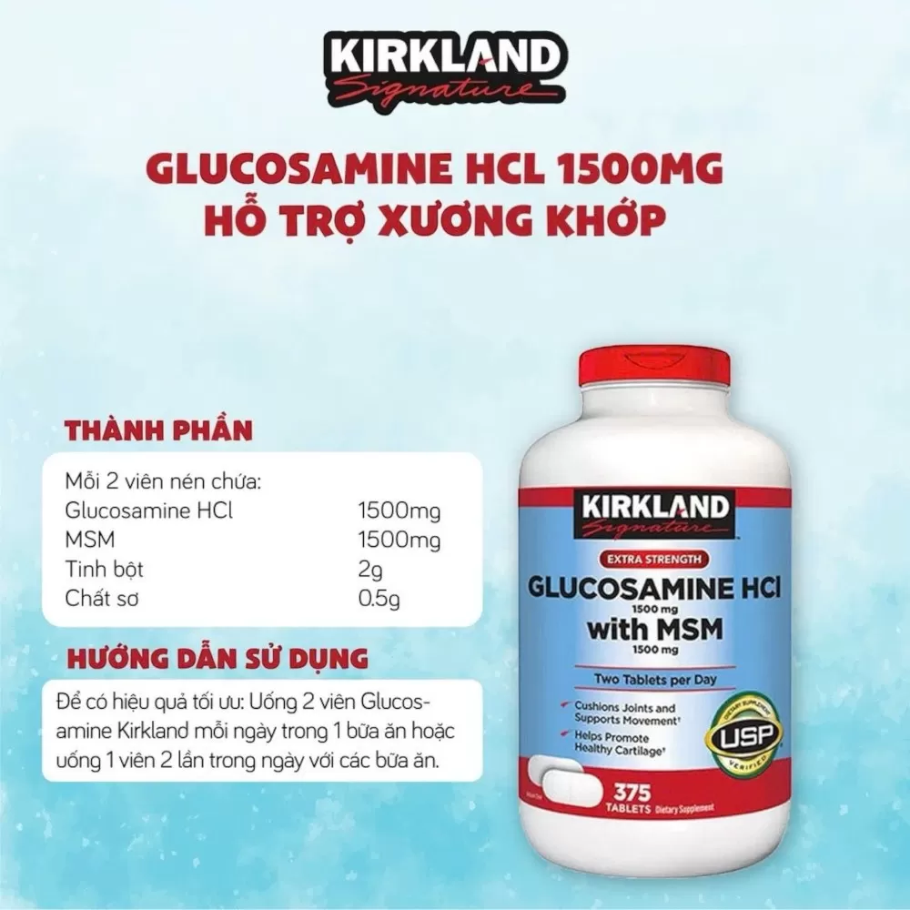 Kirkland Glucosamine HCl với MSM 1500mg | 375 viên