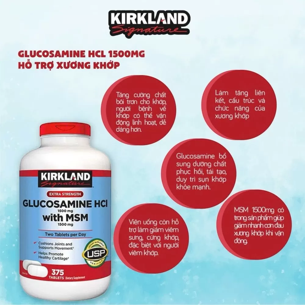 Kirkland Glucosamine HCl với MSM 1500mg | 375 viên