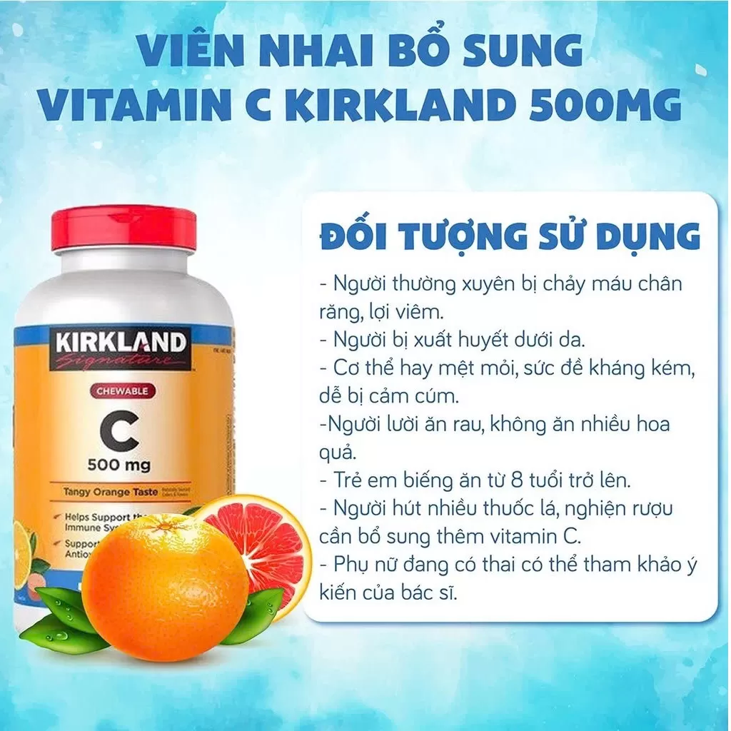 Viên ngậm Vitamin C 500mg Kirkland của Mỹ