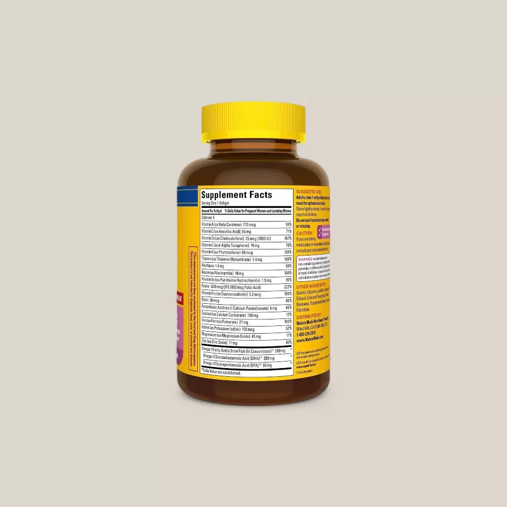 Viên Uống Vitamin Cho Bà Bầu Nature Made Prenatal Acid Folic + DHA #Hộp 150 viên - Hương Cam