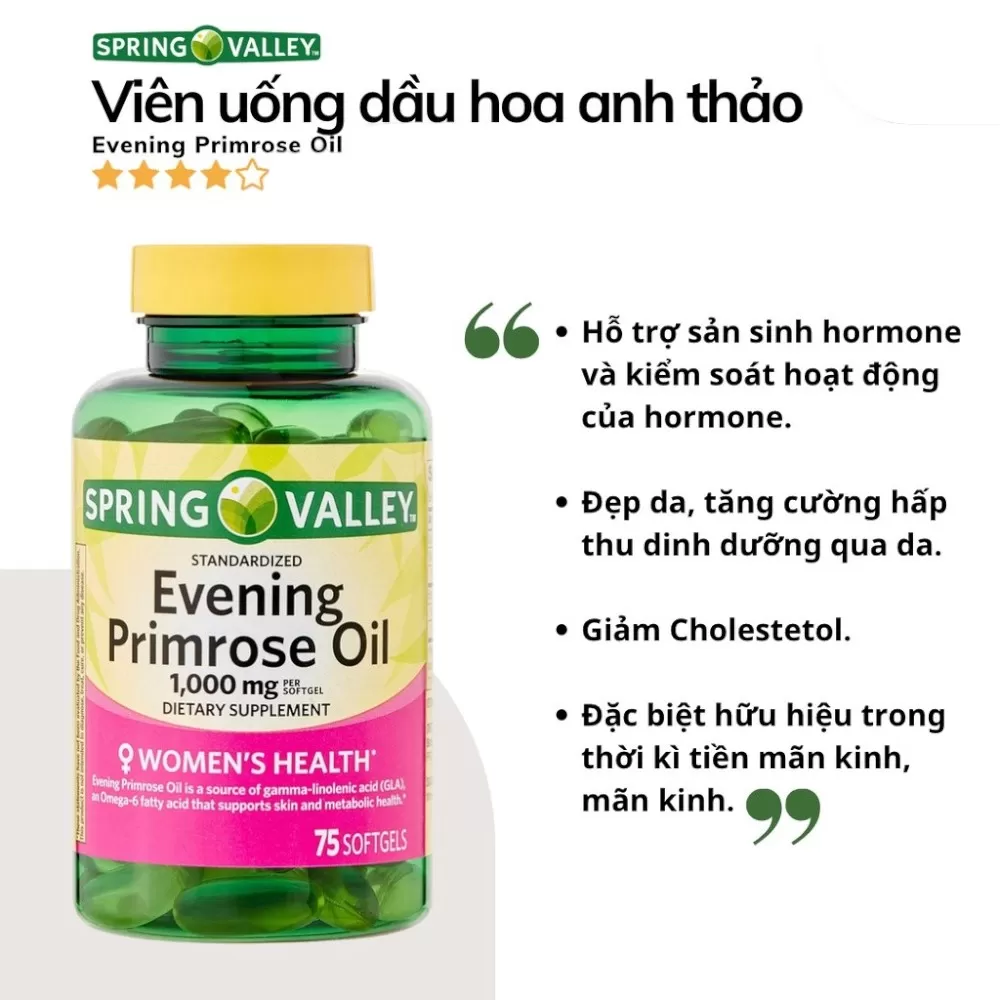 Tinh dầu hoa anh thảo Spring Valley Evening 1000mg | 75 viên