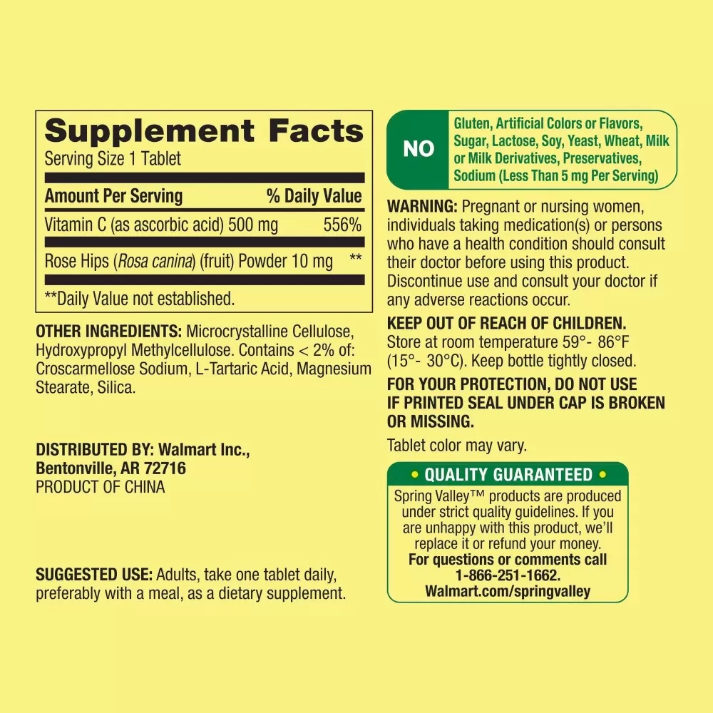 Viên uống Spring Valley Vitamin C With Natural Rose Hips 500mg | 200 viên