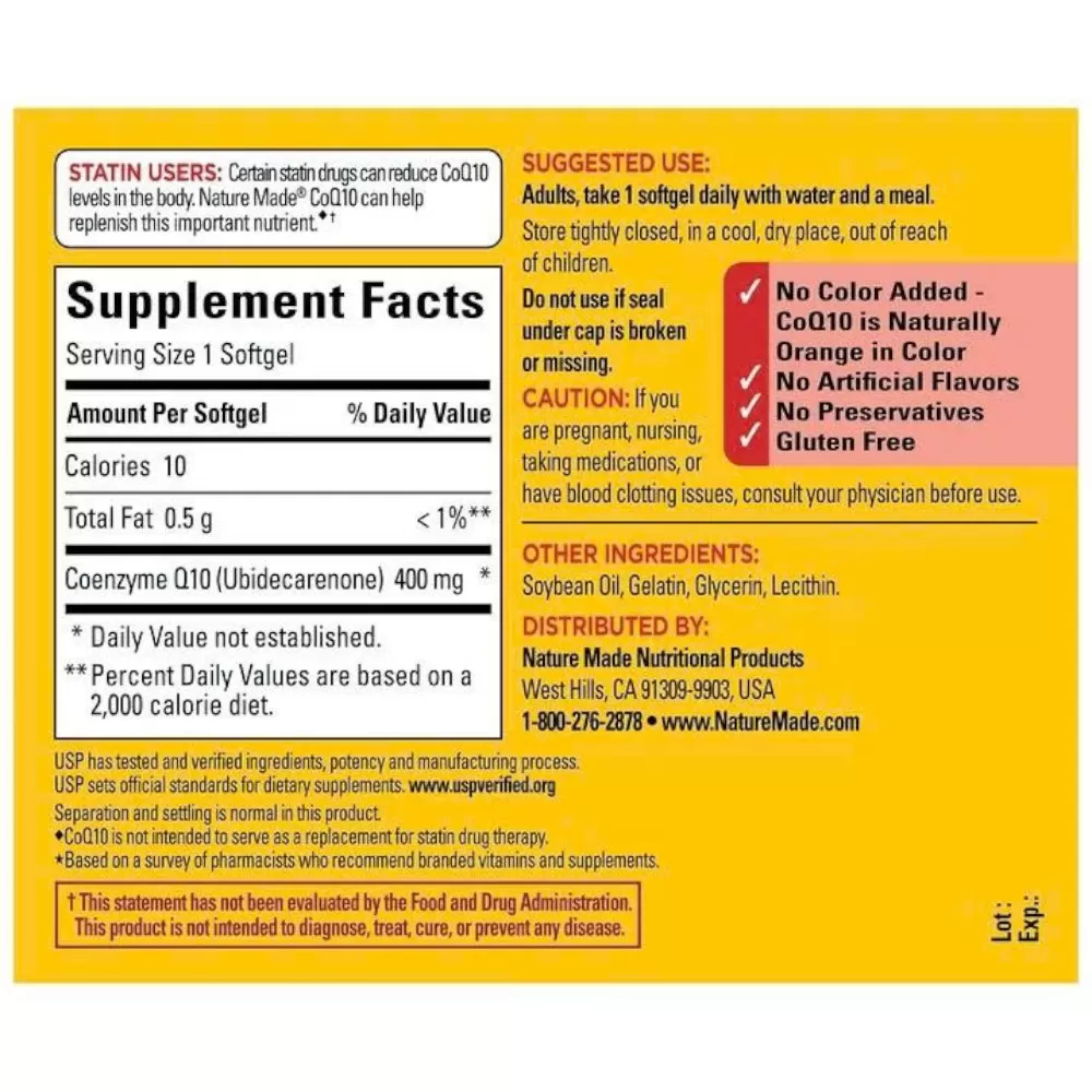 Viên Uống Hỗ Trợ Tim Mạch Nature Made CoQ10 400 mg Softgels | 90 Viên