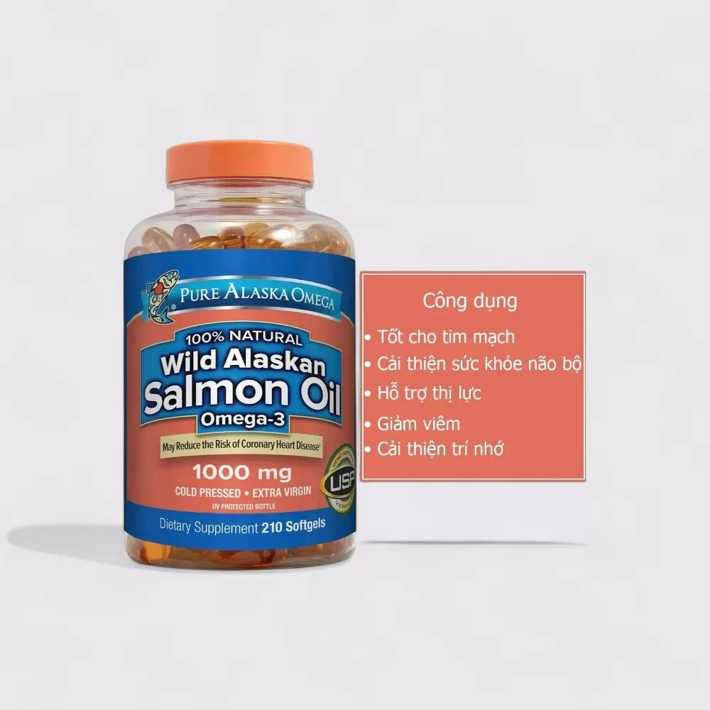 Viên dầu cá hồi Pure Alaska Omega Wild Alaskan Salmon Oil 1000 mg | 210 softgels