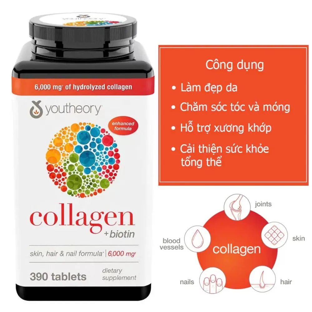 Viên Uống Collagen Biotin Youtheory 6000mg #Hộp 390 viên
