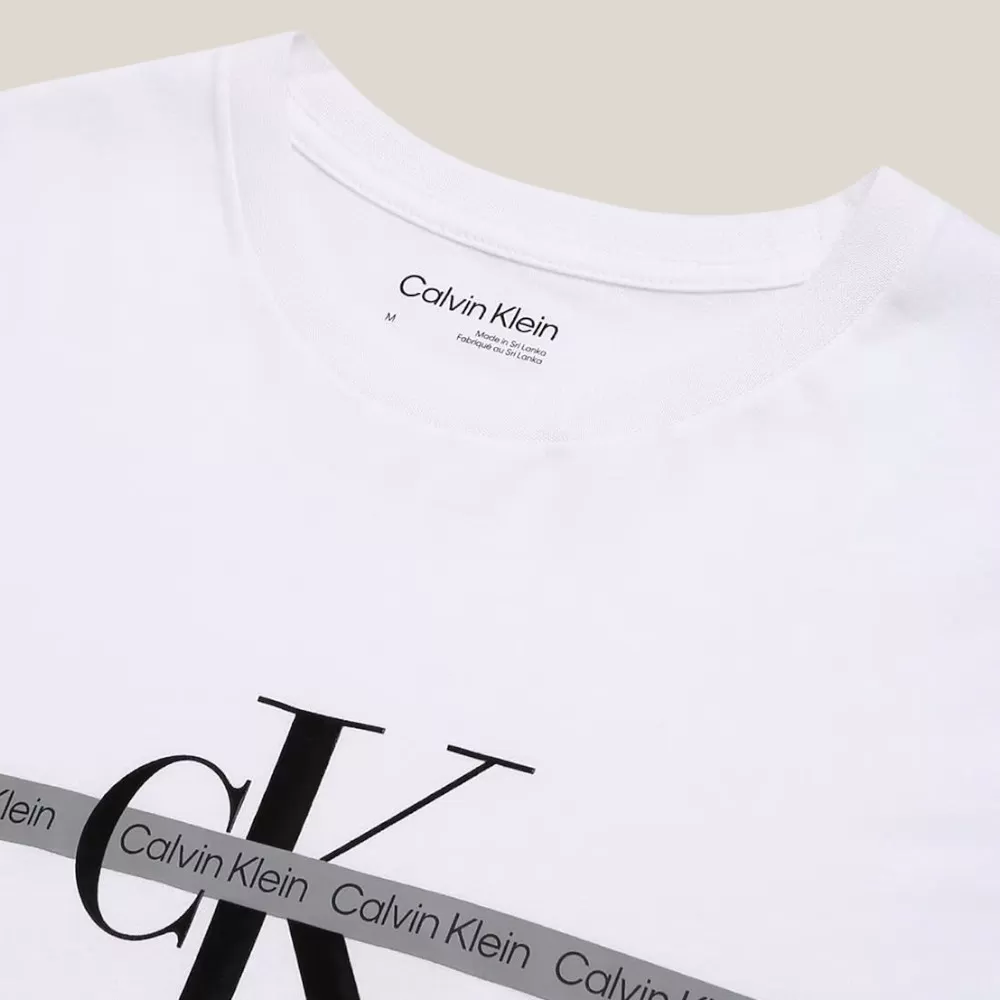 Áo Thun Calvin Klein Tape Repeat Layered Logo Crew-Neck T-Shirt - Trắng / Size M