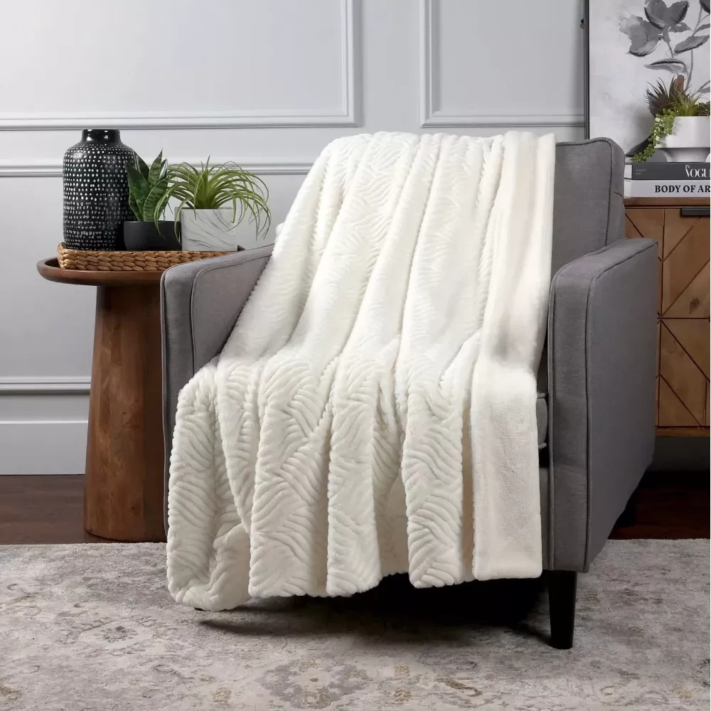 Life Comfort Textured Faux Fur Throw Blanket, Textured, Polyester, 60” x 70”