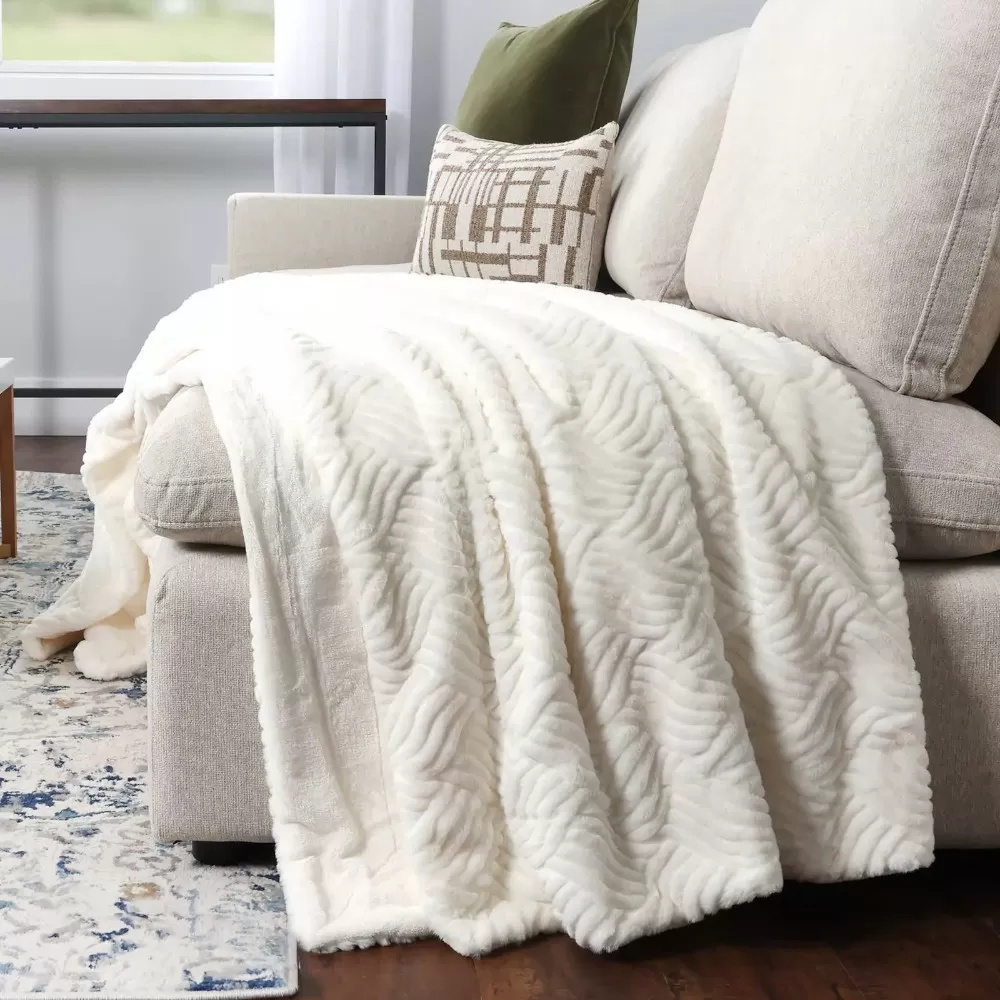 Life Comfort Textured Faux Fur Throw Blanket, Textured, Polyester, 60” x 70”