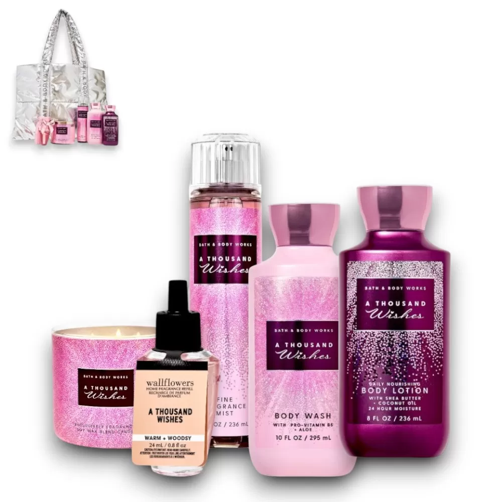 Set 5 món Quà Tặng Bath and Body Work hương A Thousand Wishes  - Sữa dưỡng thể, Sữa tắm, Xịt thơm toàn thân, Nến thơm, Tinh dầu.