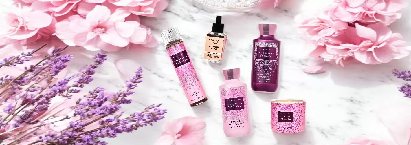 Set 5 món Quà Tặng Bath and Body Work hương A Thousand Wishes  - Sữa dưỡng thể, Sữa tắm, Xịt thơm toàn thân, Nến thơm, Tinh dầu.