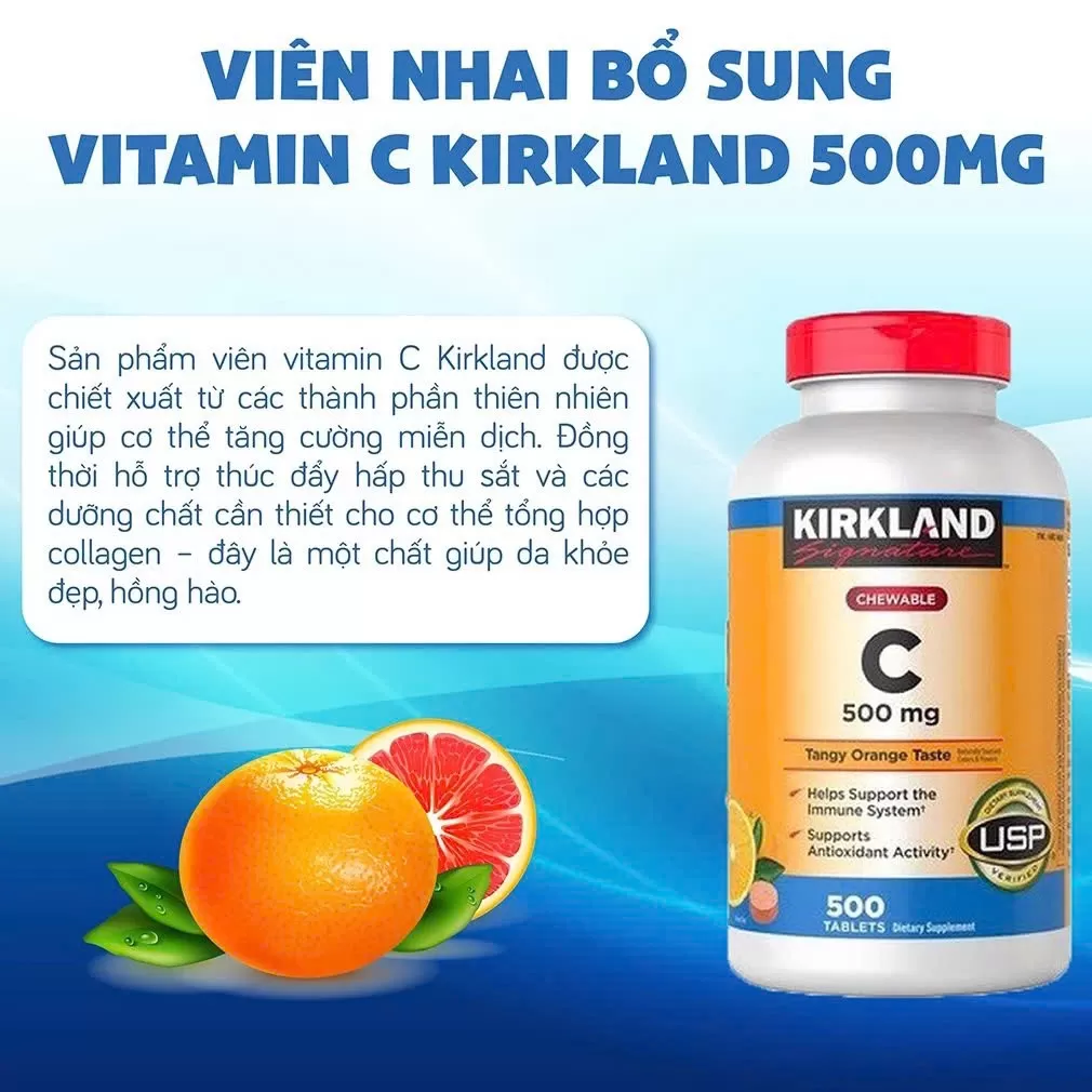 Viên ngậm Vitamin C 500mg Kirkland của Mỹ