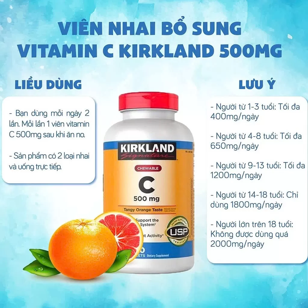 Viên ngậm Vitamin C 500mg Kirkland của Mỹ