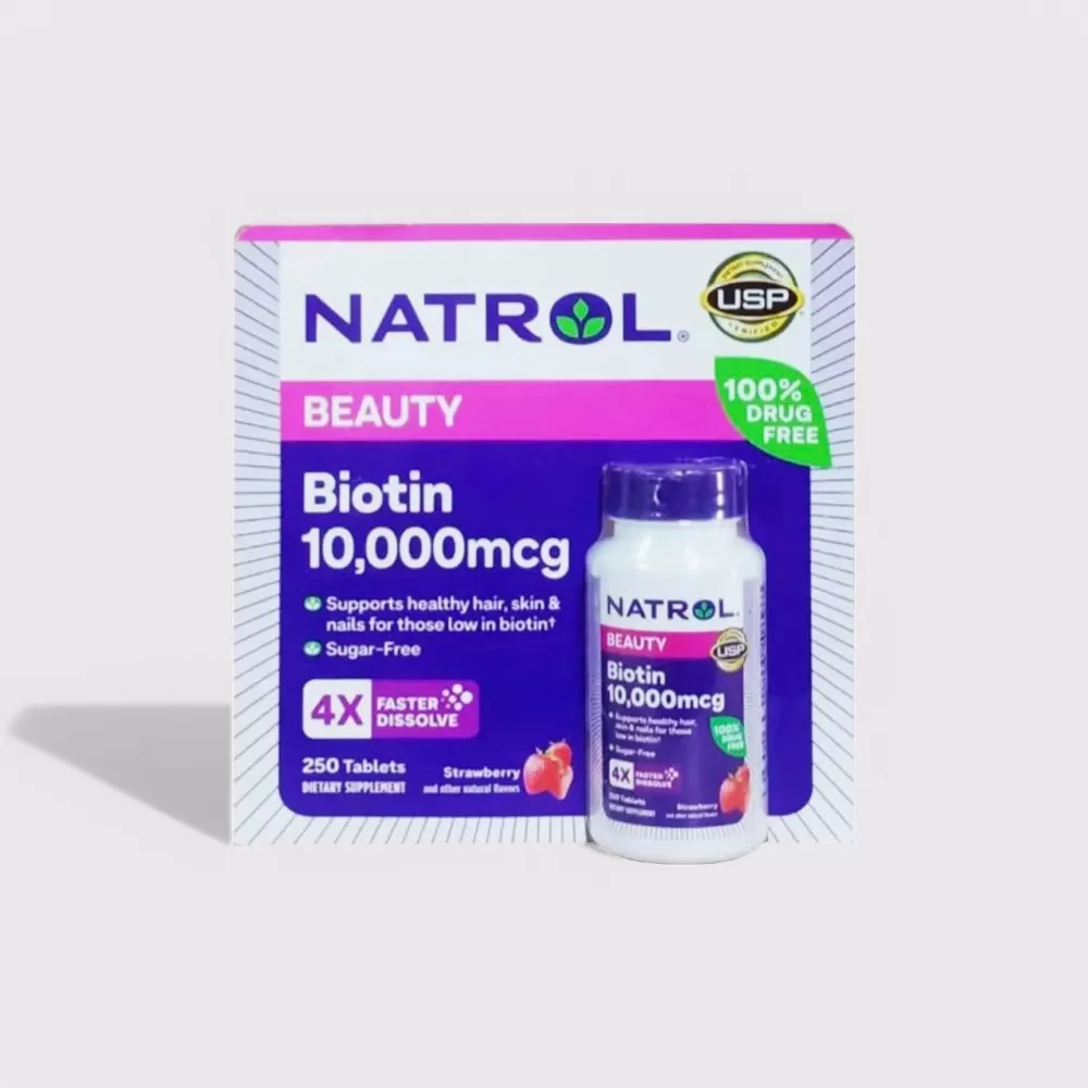 Viên ngậm mọc tóc và chống rụng Natrol Biotin 10000mcg 250 viên của Mỹ