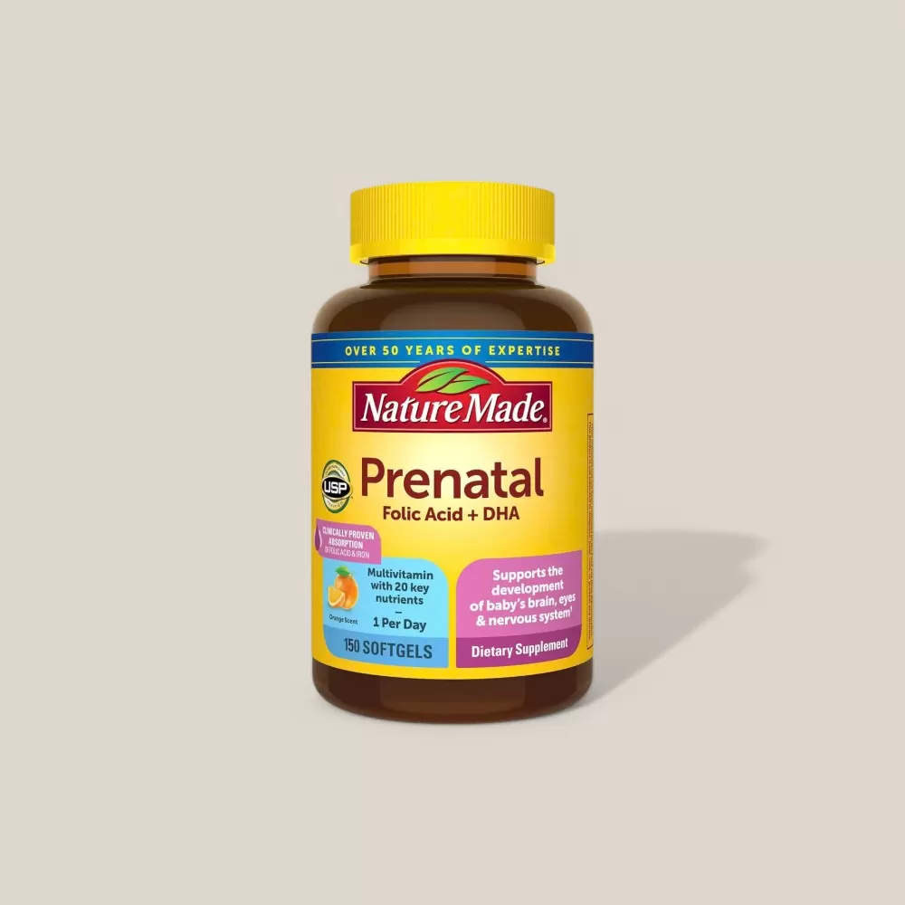 Viên Uống Vitamin Cho Bà Bầu Nature Made Prenatal Acid Folic + DHA #Hộp 150 viên - Hương Cam