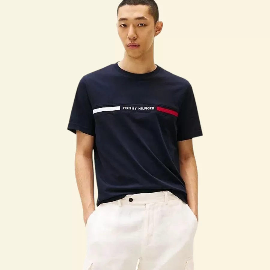 Tommy Flag Stripe T-Shirt #Size S #Màu Xanh Navy