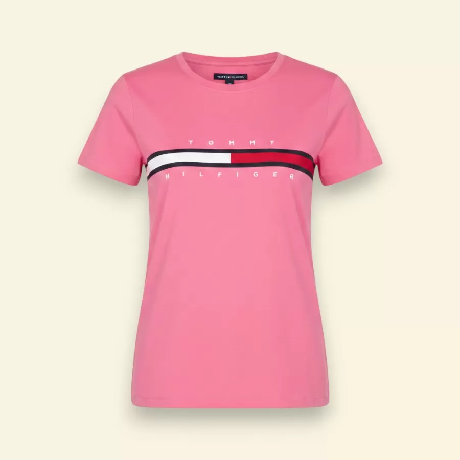 Tommy Hilfiger Embroidered Flag Stripe Logo T-Shirt #S #Fandango Pink