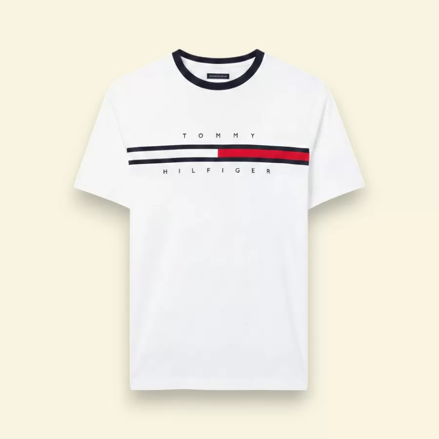 Tommy Hilfiger Embroidered Flag Stripe Logo T-Shirt #L #Trắng
