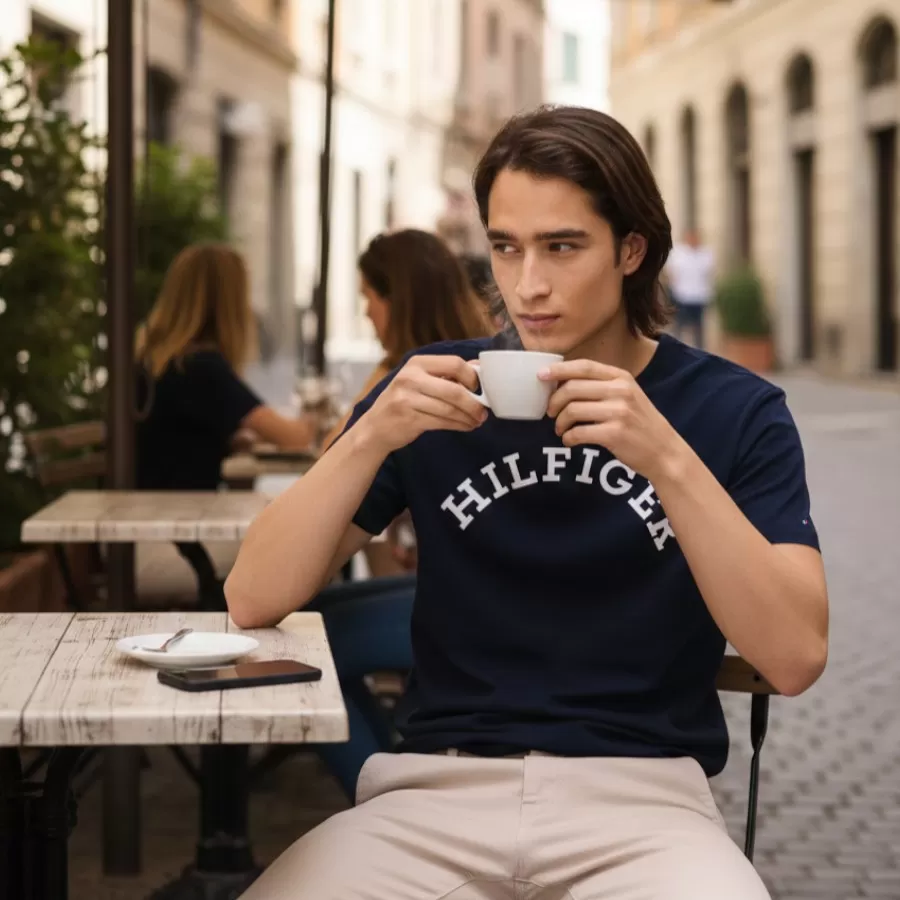 Tommy Hilfiger T-Shirt A Logo Hilfiger Arch #M #Xanh Navy