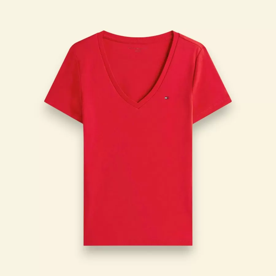 Tommy Hilfiger V-Neck Favorite T-Shirt #S #Đỏ