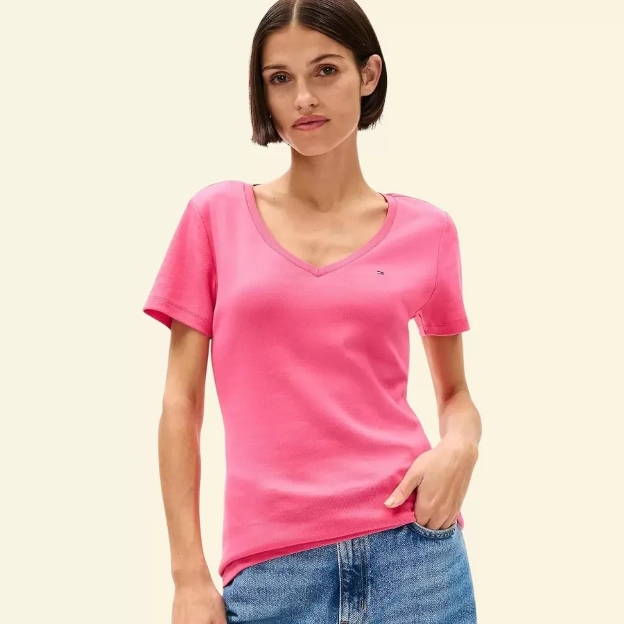 Tommy Hilfiger V-Neck Favorite T-Shirt #S #Hồng (Fandango Pink)