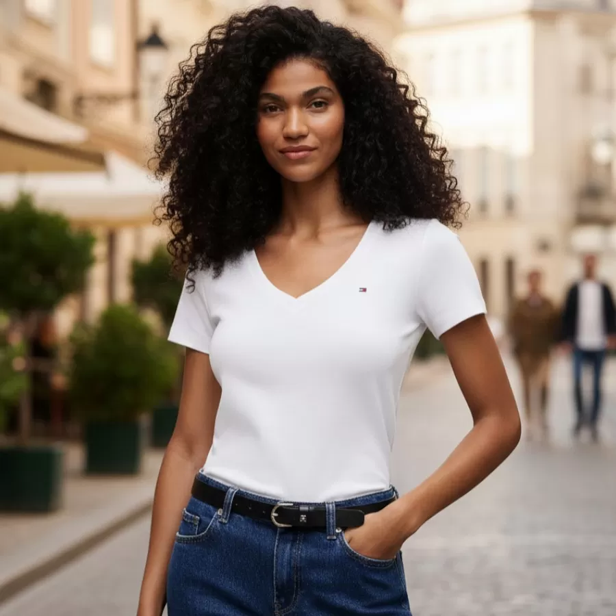 Tommy Hilfiger V-Neck Favorite T-Shirt #S #Trắng